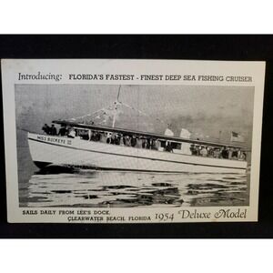 1954 Clearwater Florida Miss Buckeye III Fishing Boat Postcard Lee's Dock